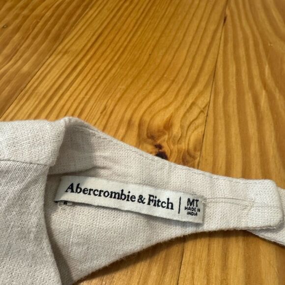 Abercrombie & Fitch A&F High Neck Linen Blend Cutout Back Mini Dress NWT Beige - Picture 6 of 14